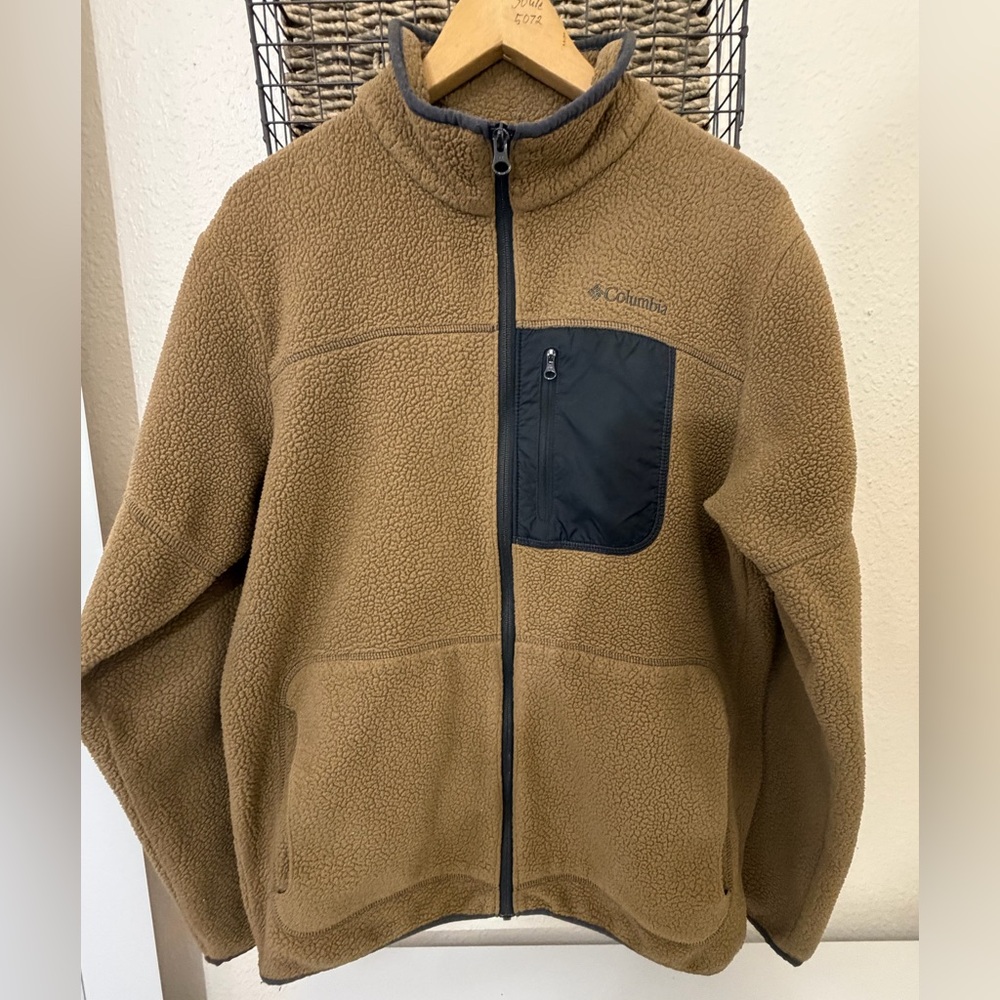 Columbia Men's Rugged Ridge Sherpa Fleece Jacket Full Zip Brown size medium